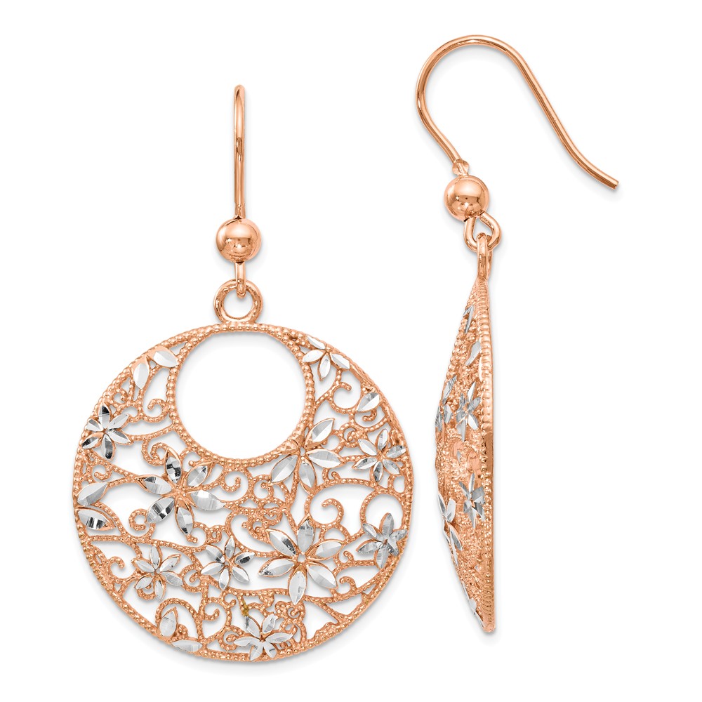 Floral Circle Dangle Earrings in Sterling Silver & 18k Rose Plated