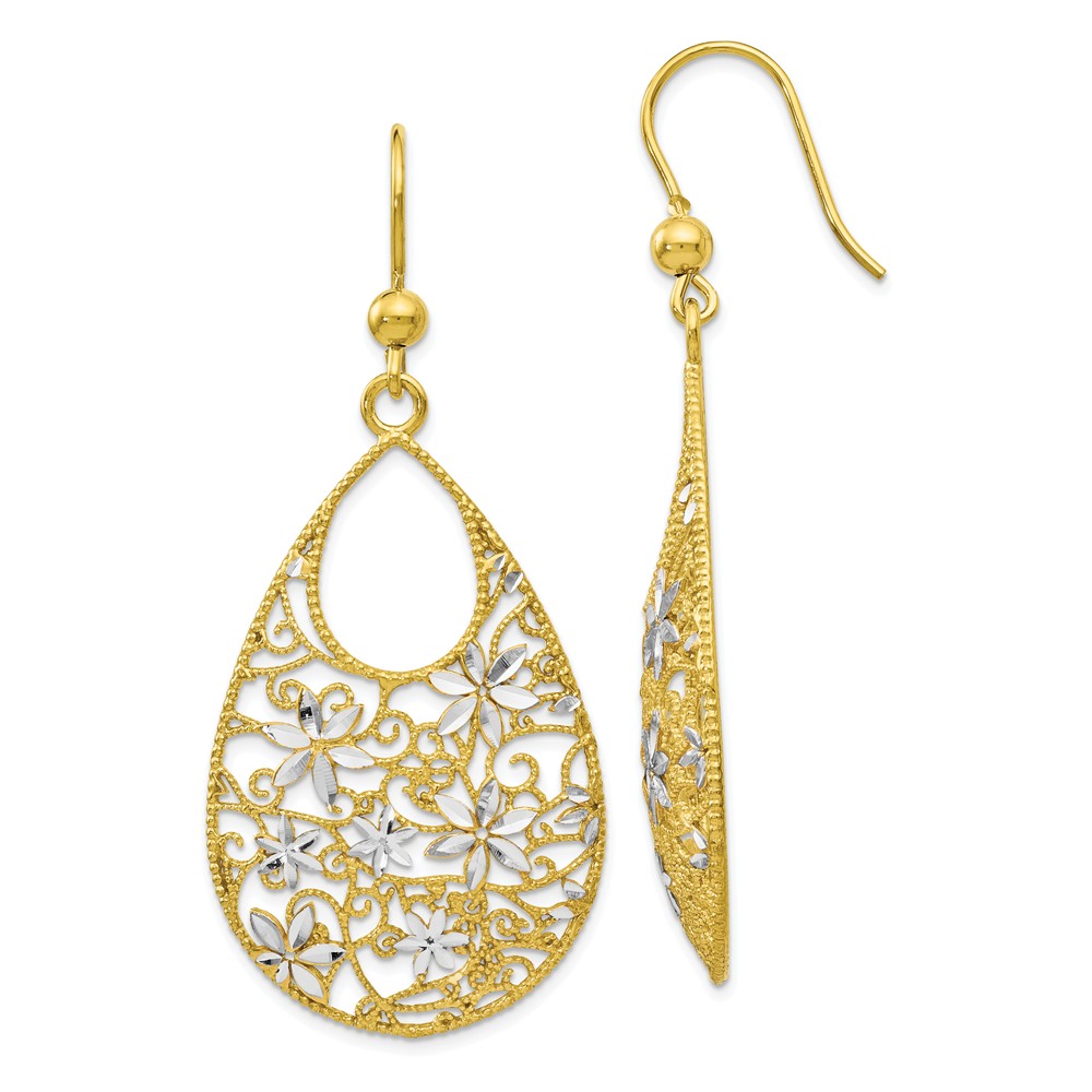 Floral Teardrop Dangle 18k Gold Plated & Sterling Silver Earrings