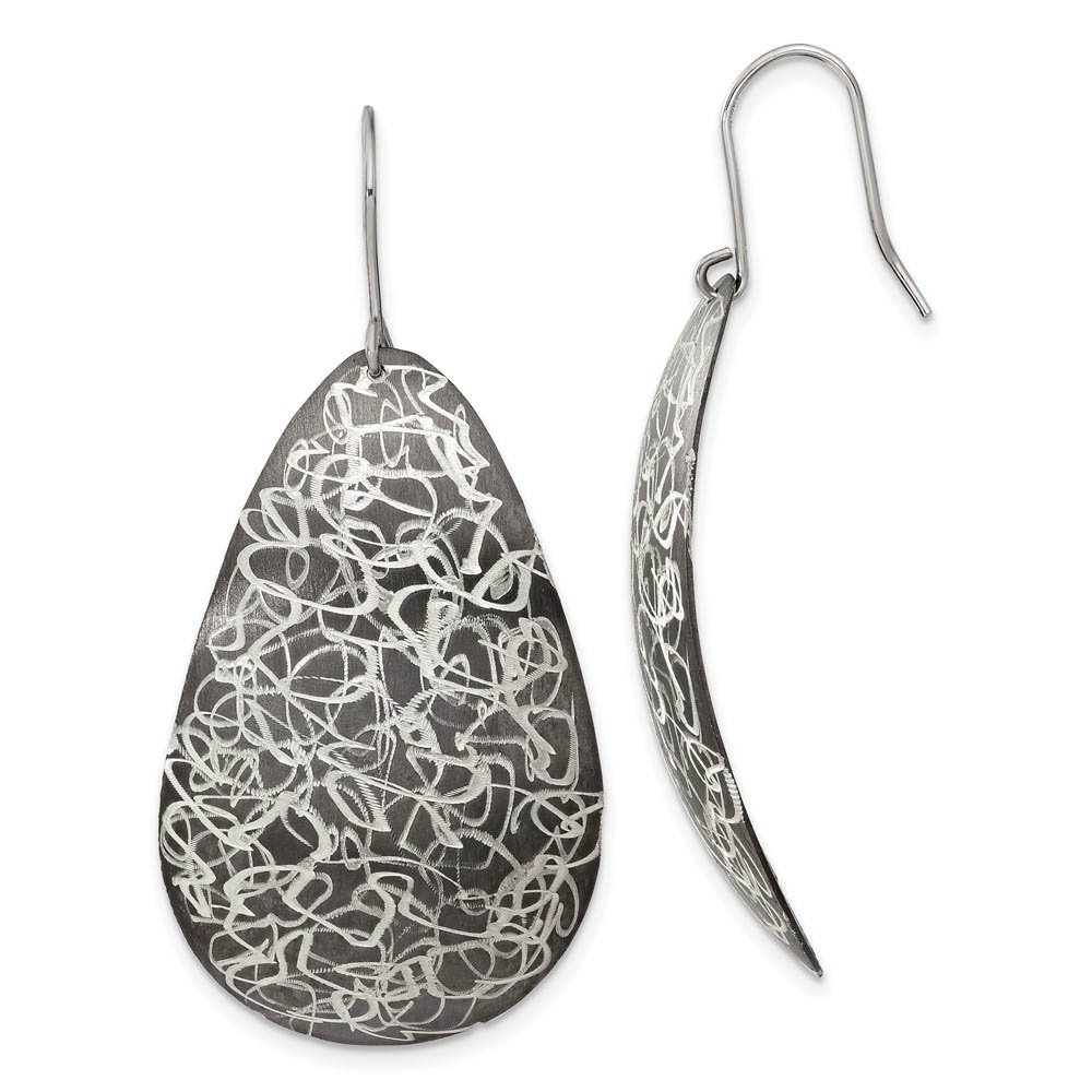 Two-Tone Sterling Silver Etched Finish Oval Dangle Earrings, 52mm