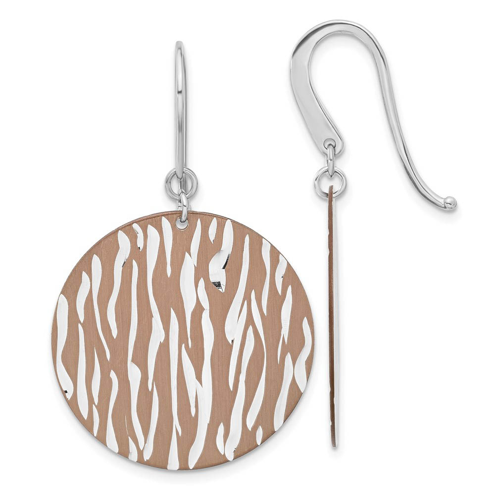 29mm Cognac Animal Print Disc Dangle Earrings in Sterling Silver