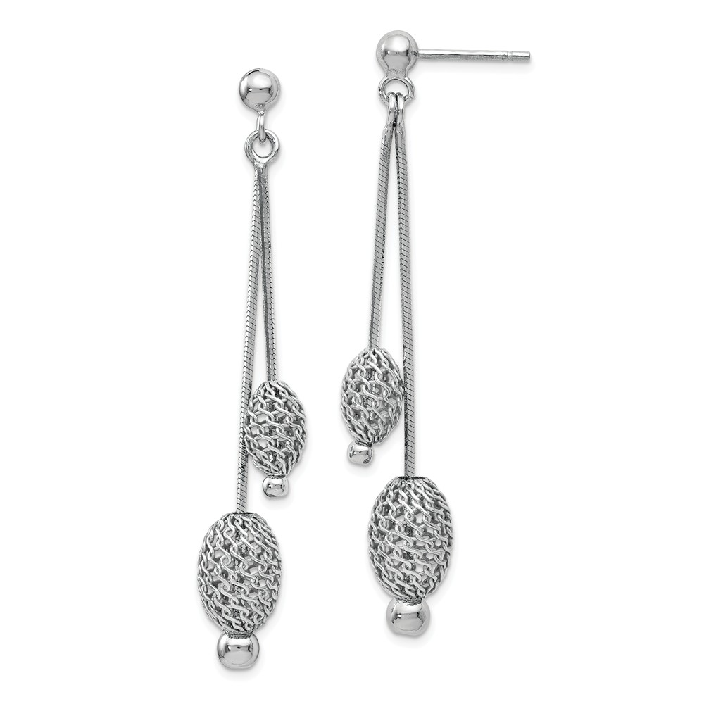 Honeycomb Beaded Snake Chain Dangle Earrings in Sterling Silver, 46mm