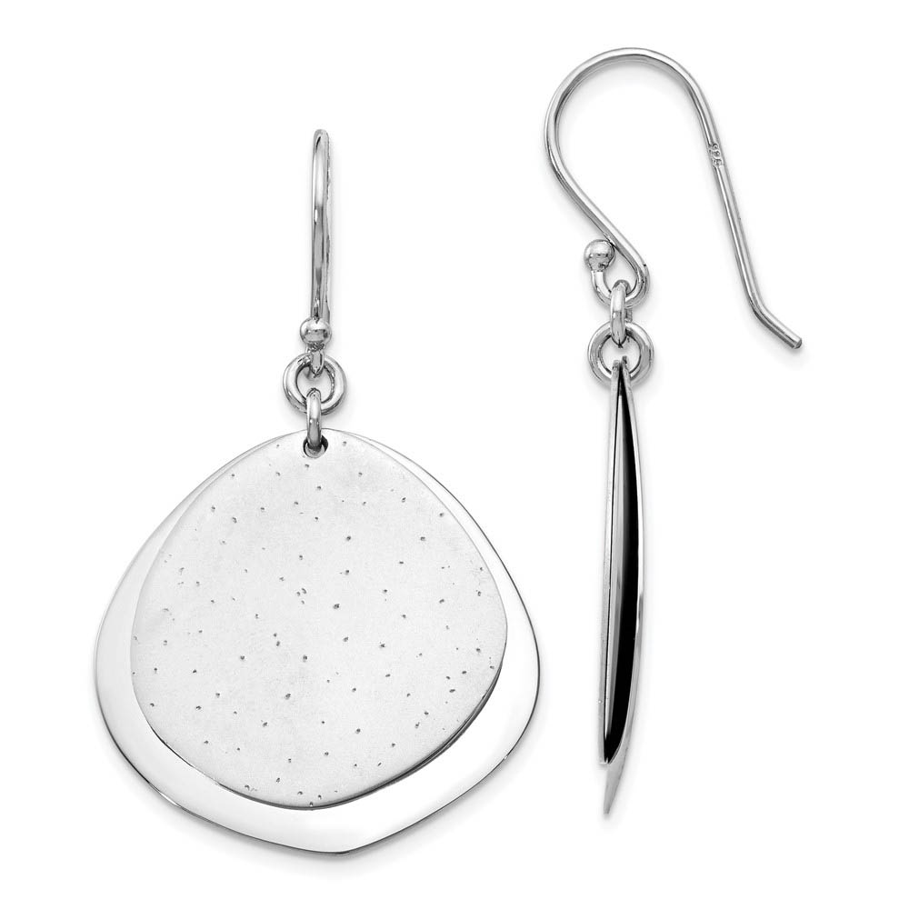 25mm Polished and Stippled Finish Dangle Earrings in Sterling Silver