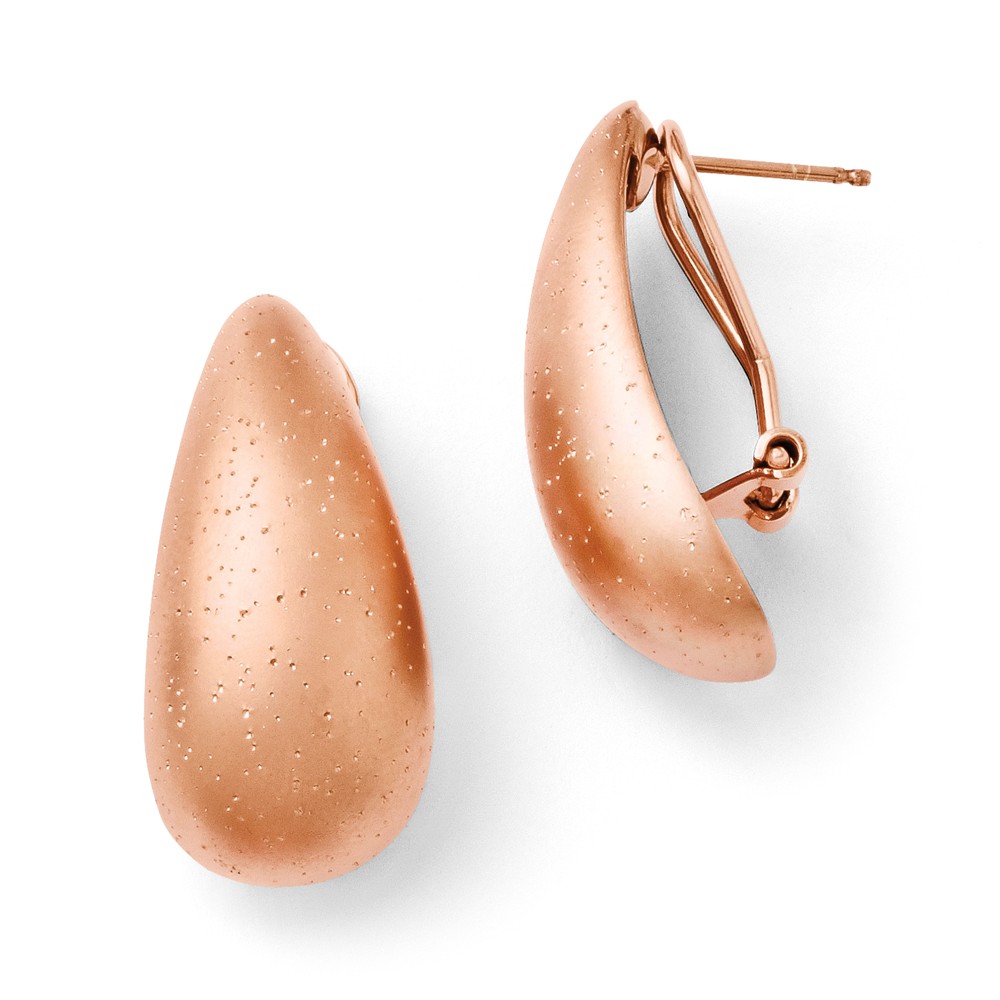 Rose Gold Tone Plated Sterling Silver Dome Teardrop Omega Earrings