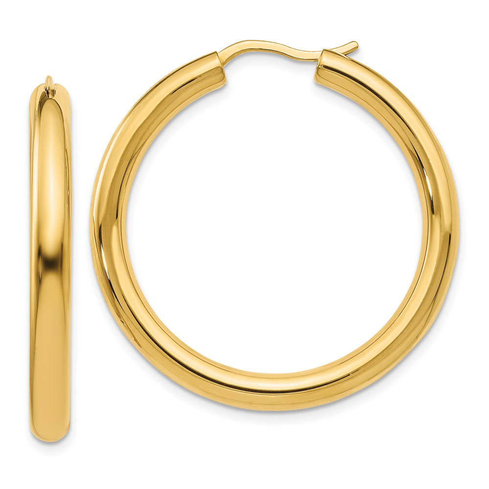 3.5mm Round Tube Hoop Earrings in Yellow Gold Tone Plated Silver, 33mm