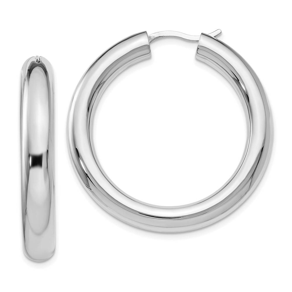5mm Round Tube Hoop Earrings Sterling Silver, 35mm (1 3/8 in)