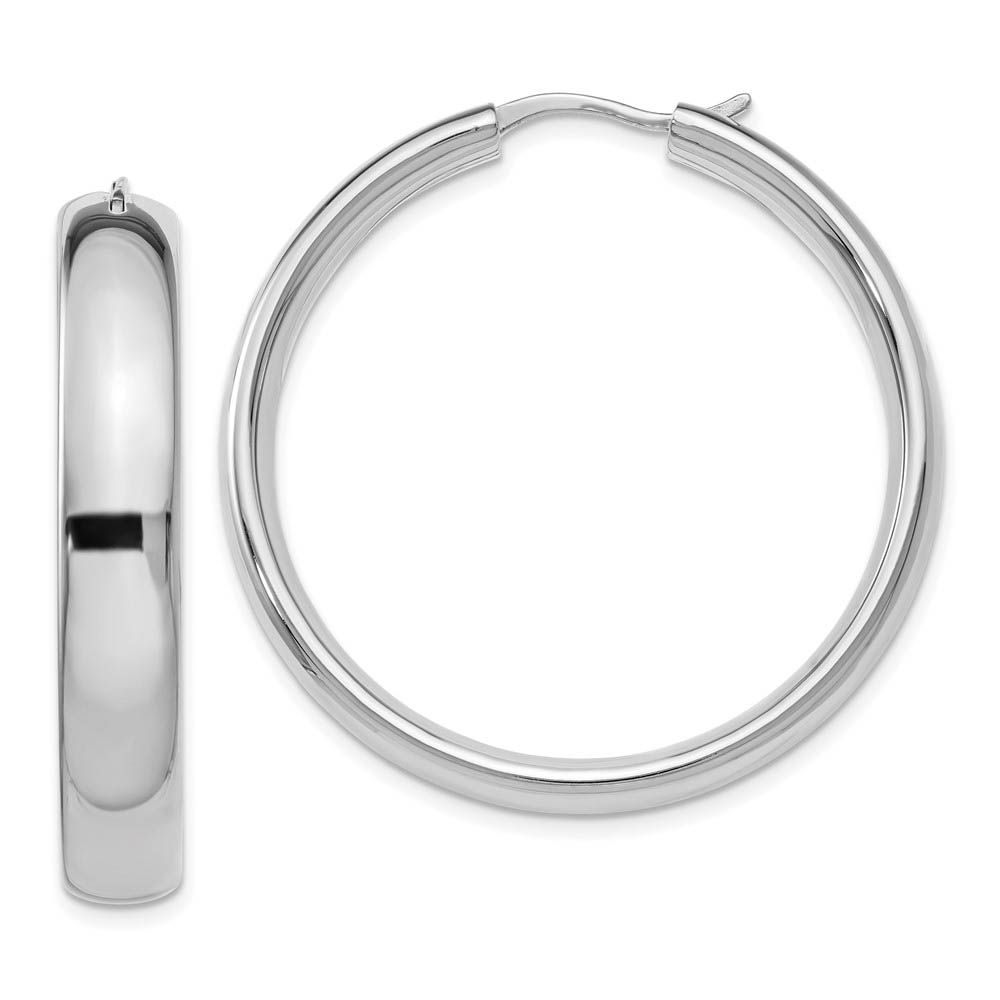 6mm Polished Half Round Tube Hoop Earrings in Sterling Silver, 38mm