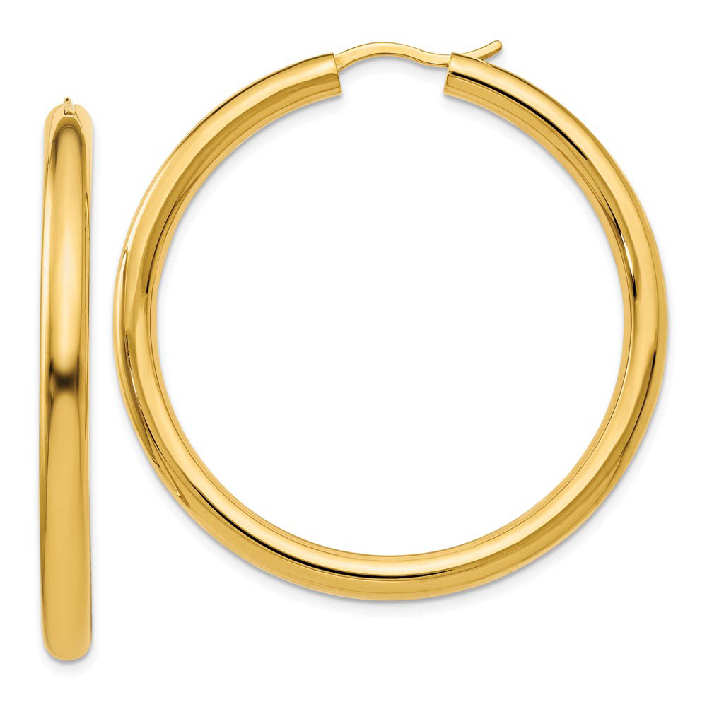 3.5mm Round Tube Hoop Earrings in Yellow Gold Tone Silver, 42mm
