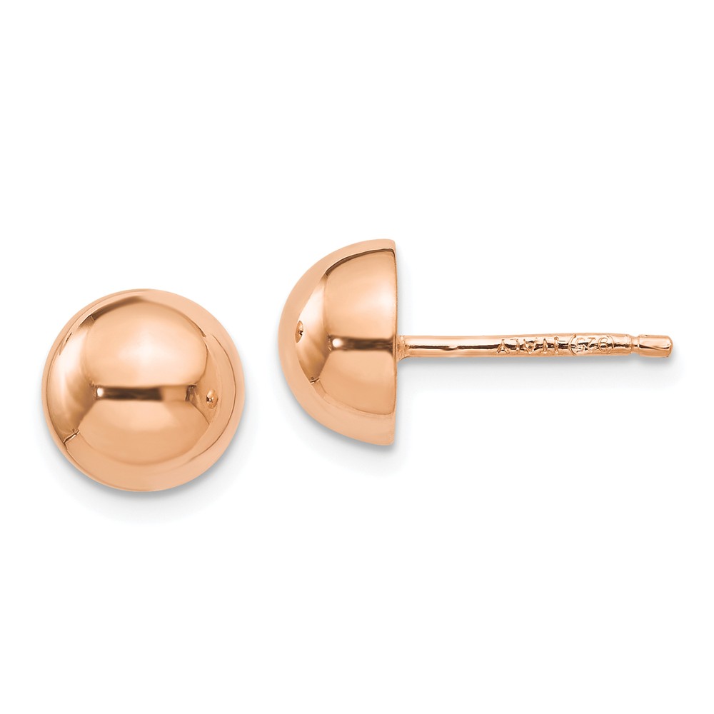 9mm Rose Gold Tone Plated Silver Polished Half Ball Post Earrings