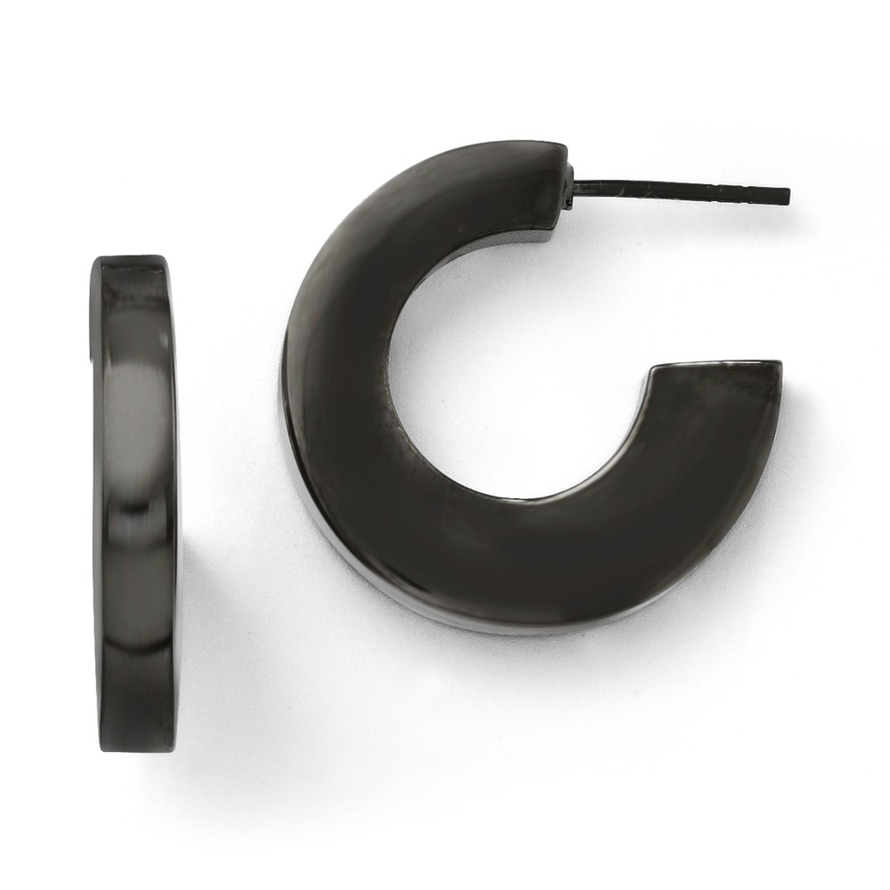 Black Plated Sterling Silver Polished Square J-Hoop Earrings, 4 x 26mm