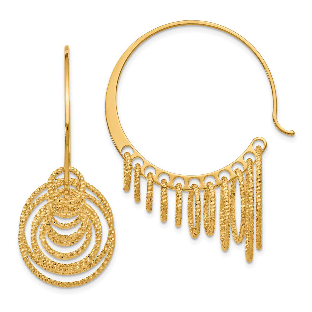 Laser Cut Chandelier Circle Threader Hoop Earrings, Gold Tone Silver