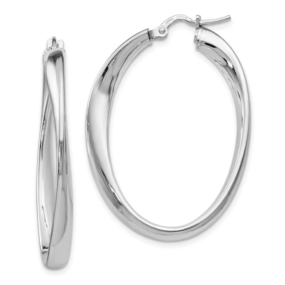 4mm Polished Oval Twist Hoop Earrings Silver, 35mm(1 3/8 in)