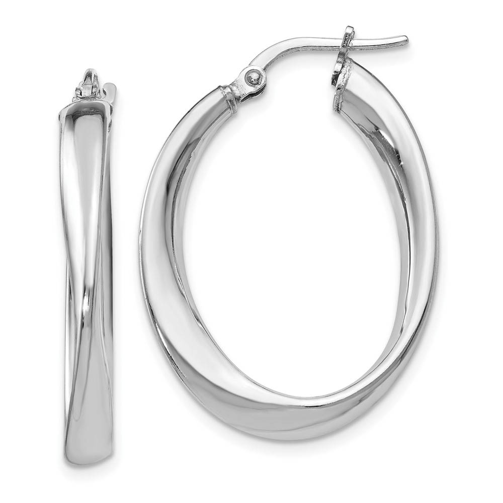 4mm Polished Oval Twist Hoop Earrings Sterling Silver, 26mm (1 in)