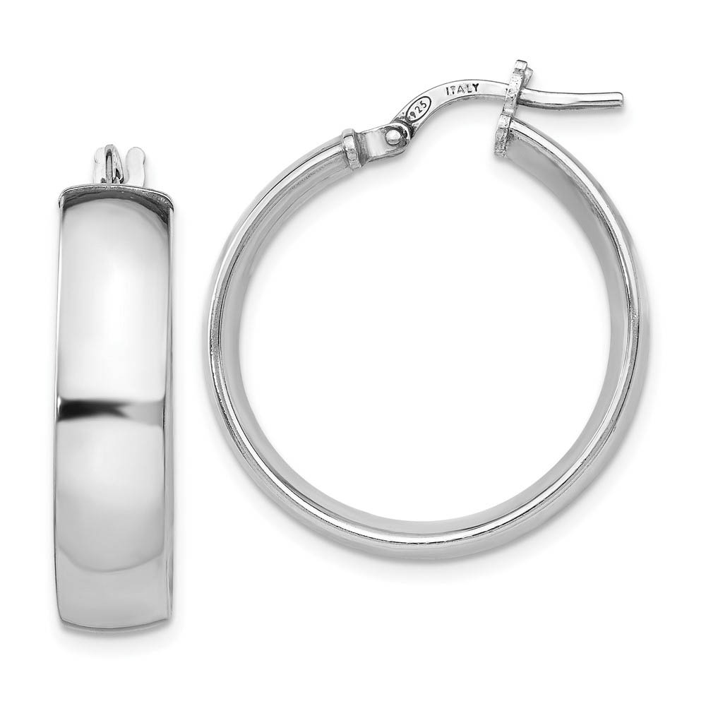 6mm Polished Round Hoop Earrings Sterling Silver, 24mm (15/16 in)