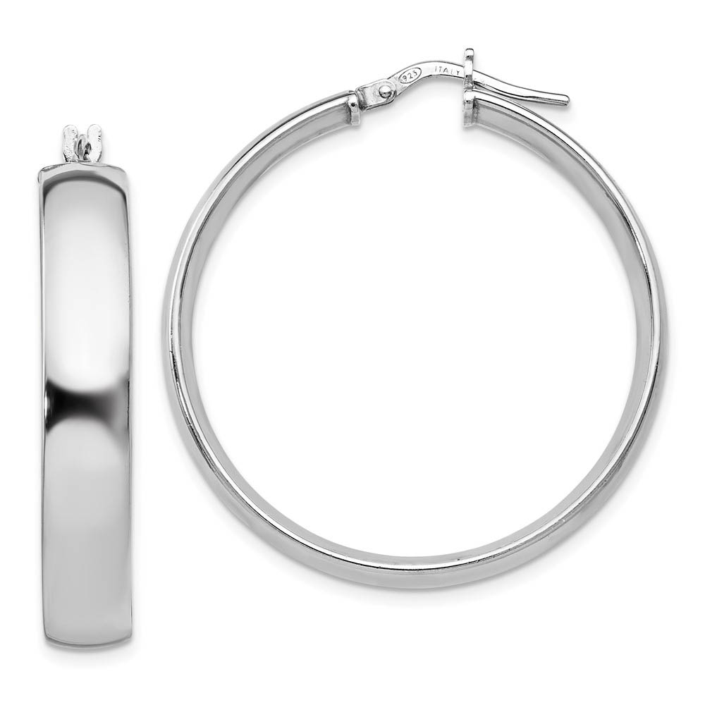 6mm Polished Round Hoop Earrings Sterling Silver 35mm (1 3/8 in)