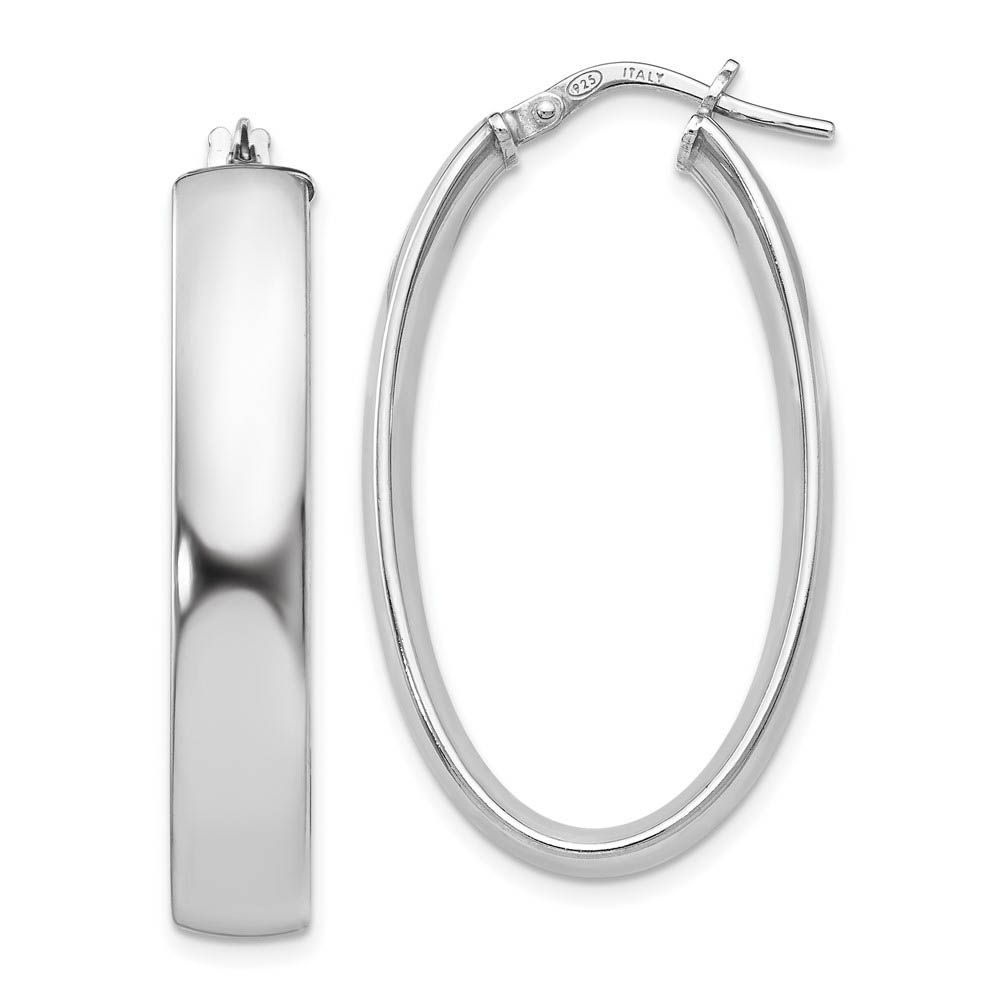 6mm Polished Oval Hoop Earrings Sterling Silver, 33mm (1 1/4 in)