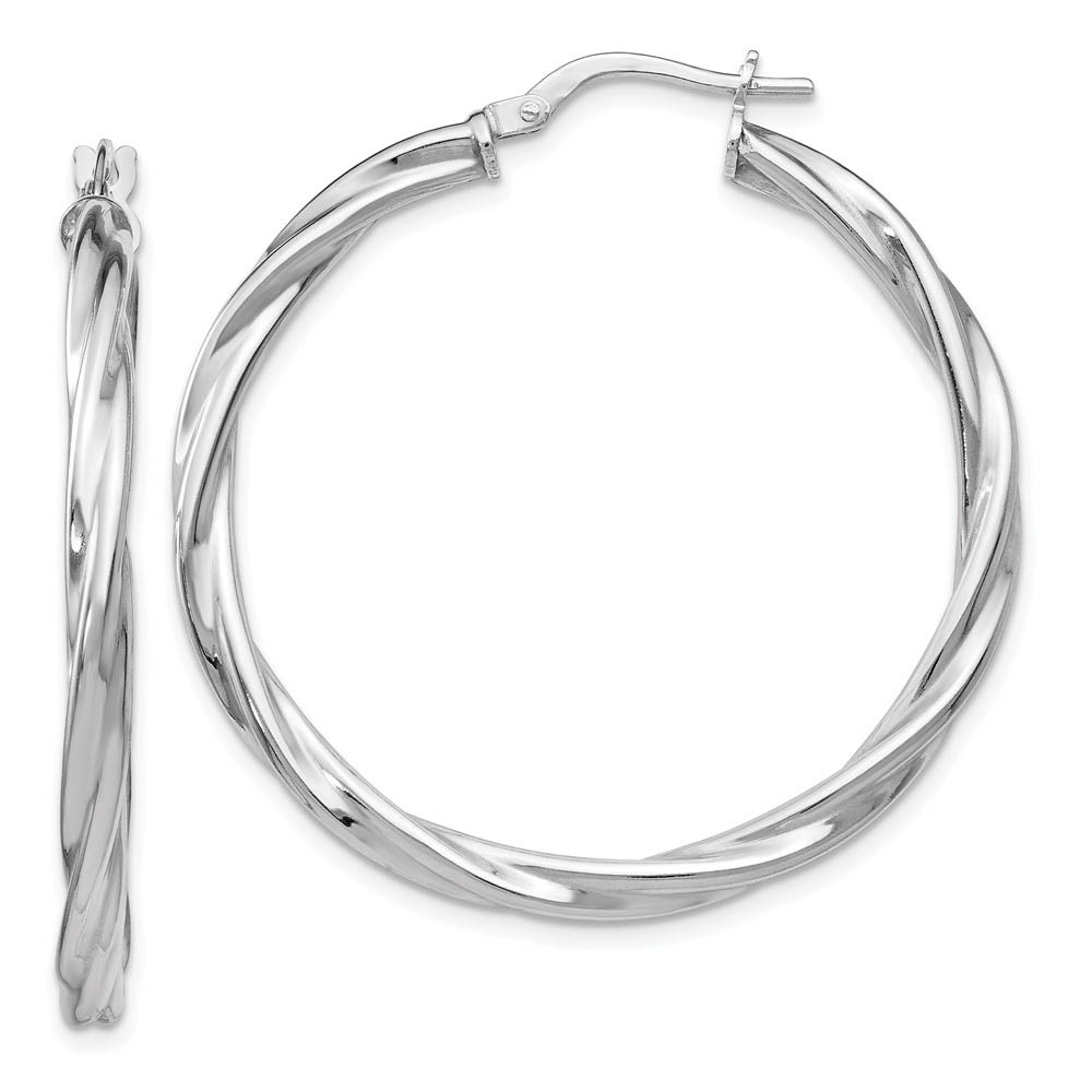 3mm Polished Twisted Hoops Sterling Silver, 36mm (1 3/8 in)