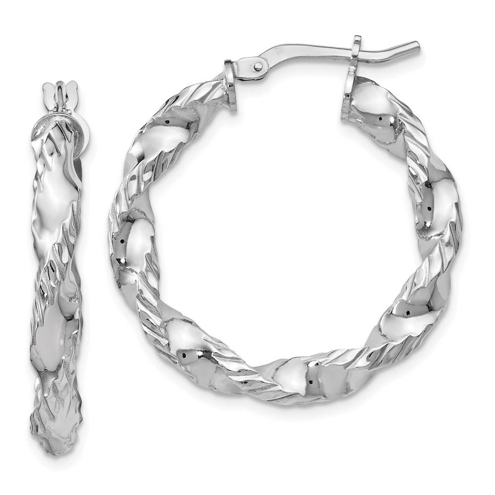 4mm Polished Twisted Round Hoop Earrings in Sterling Silver, 29mm