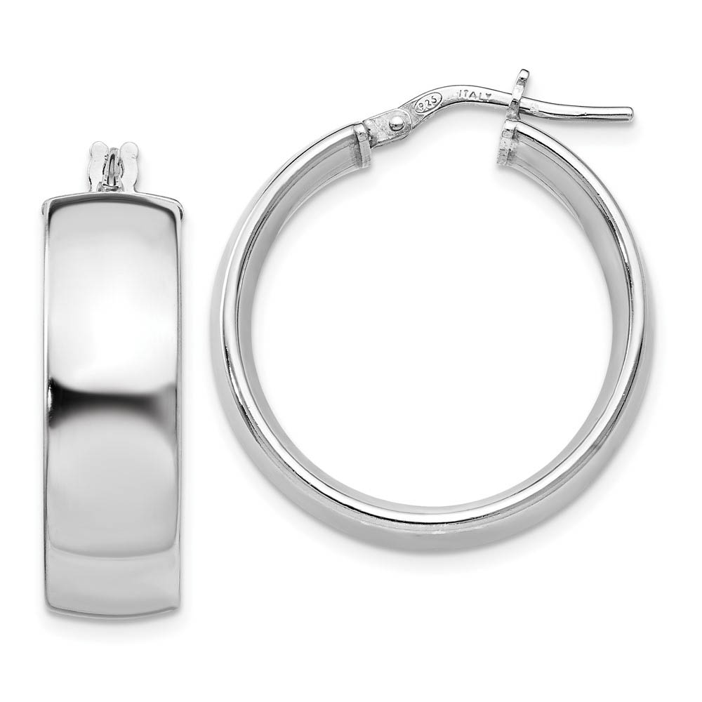 7.5mm Polished Round Hoop Earrings Sterling Silver, 23mm (15/16 in)