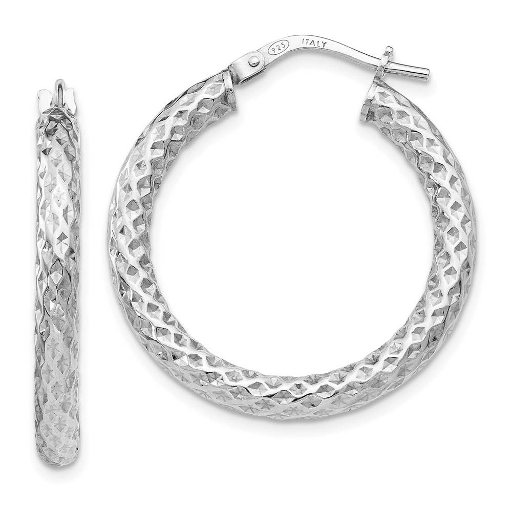 3mm Textured Round Hoops Sterling Silver, 26mm (1 in)