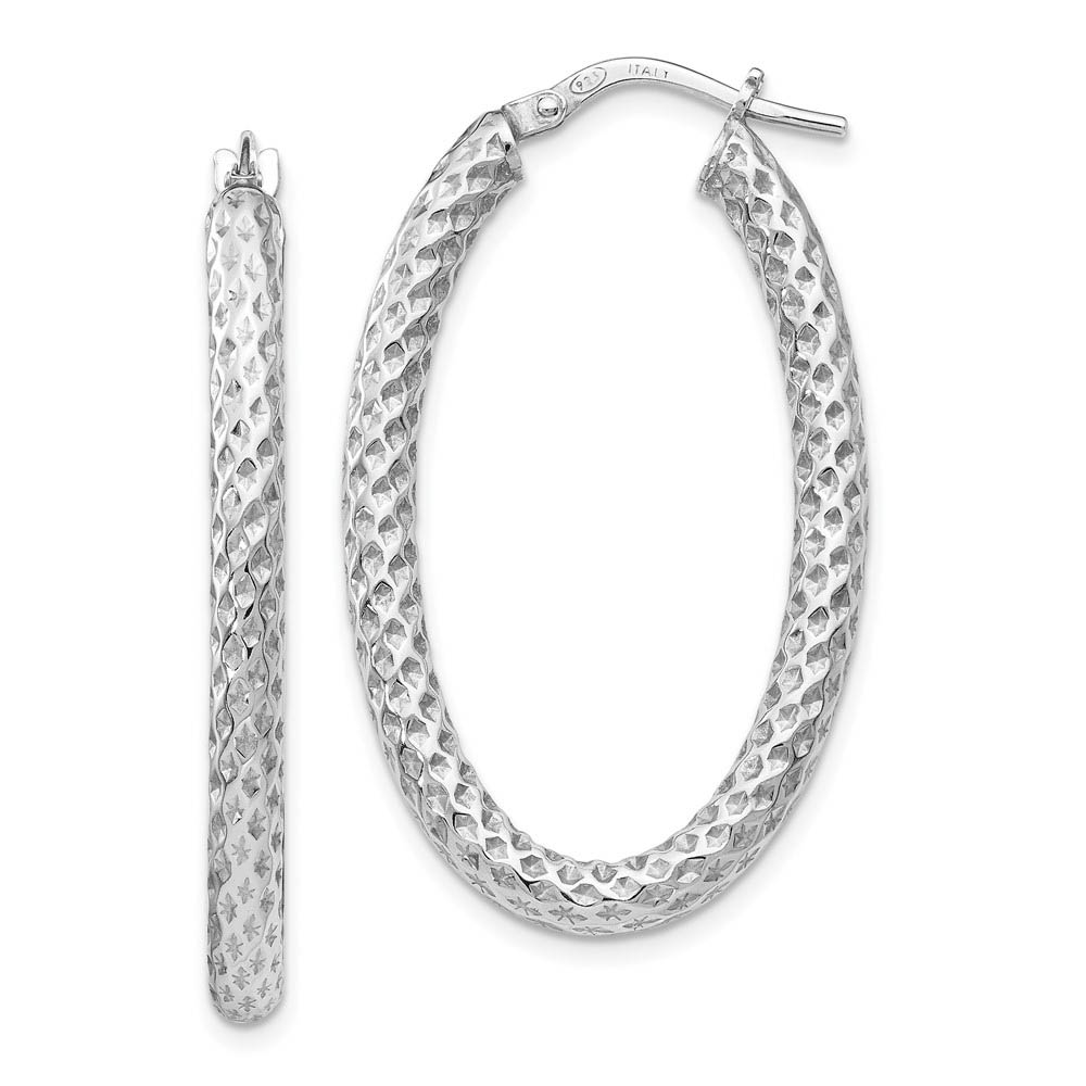 3mm Textured Oval Hoop Earrings Sterling Silver, 35mm (1 3/8 in)