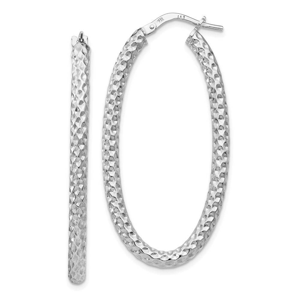 3mm Textured Oval Hoop Earrings Sterling Silver, 42mm (1 5/8 in)