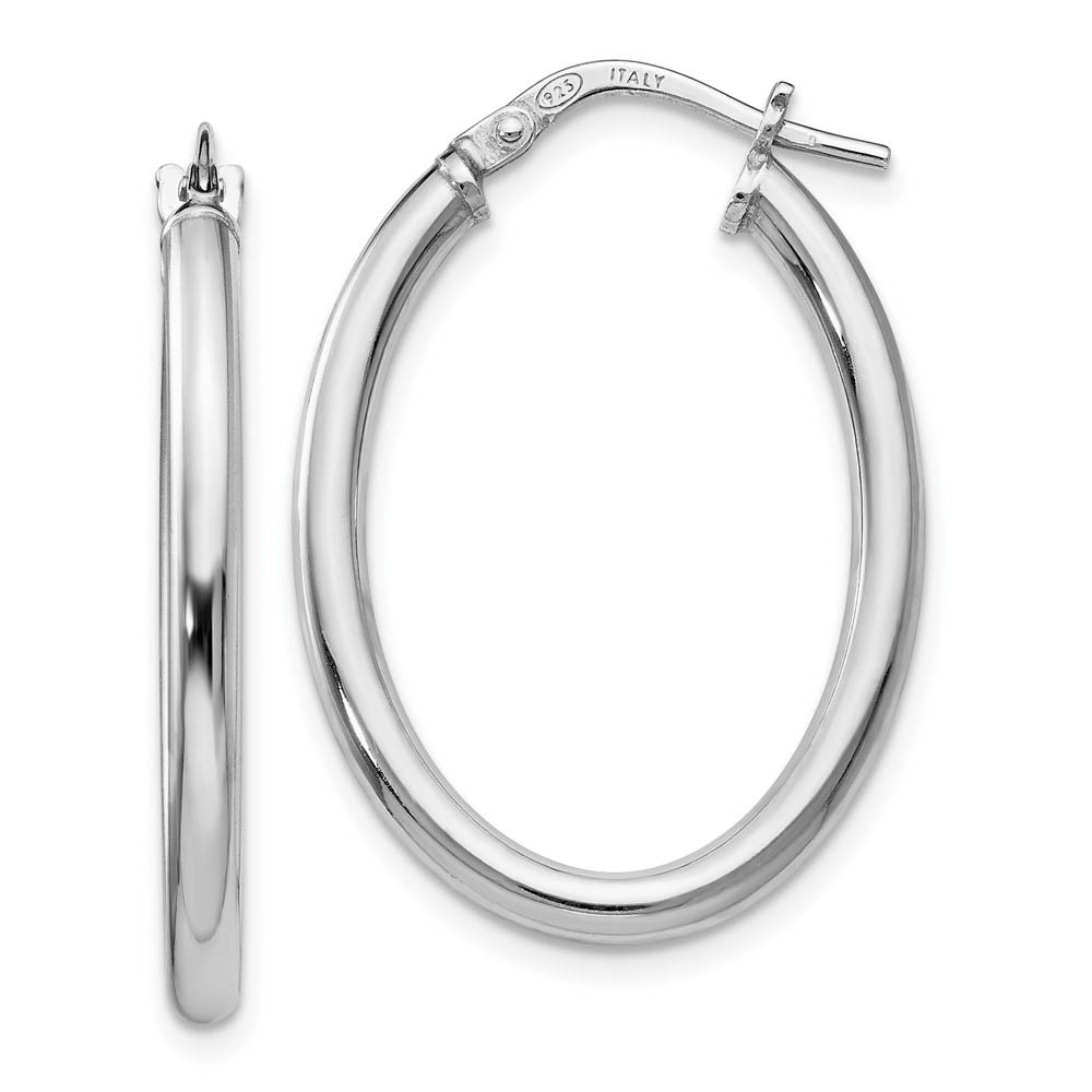 2.5mm Polished Oval Hoop Earrings Sterling Silver, 27mm (1 1/16 in)