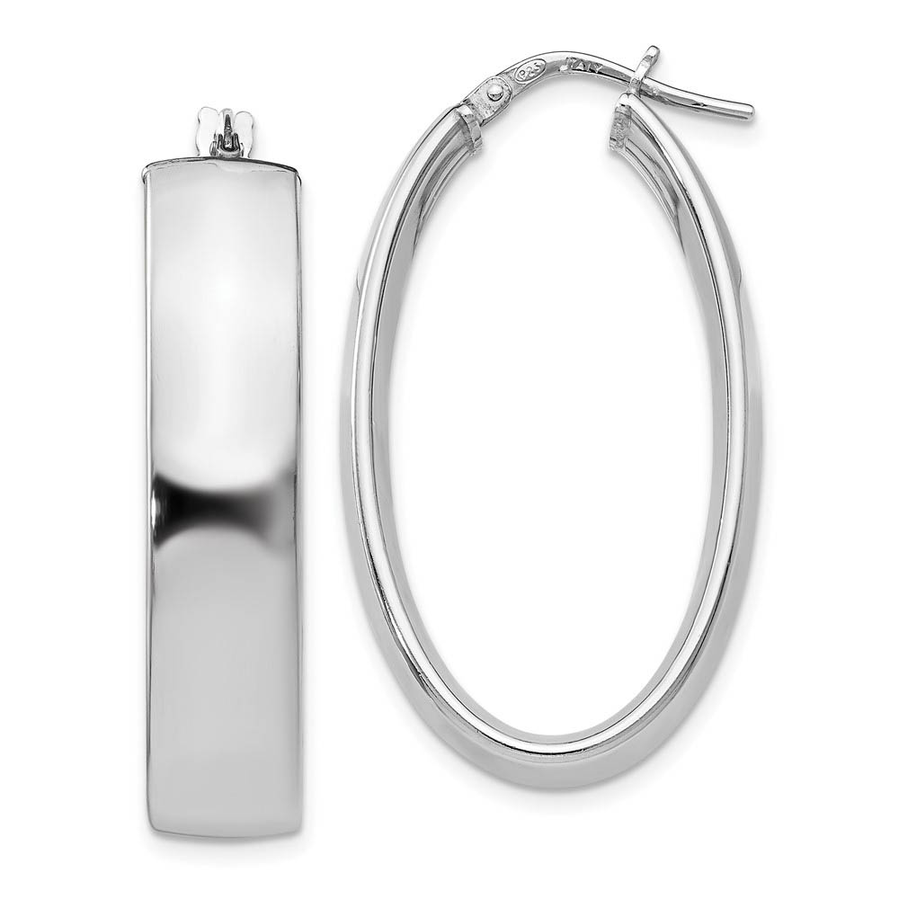 7.5mm Polished Oval Hoop Earrings Sterling Silver, 33mm (1 1/4 in)