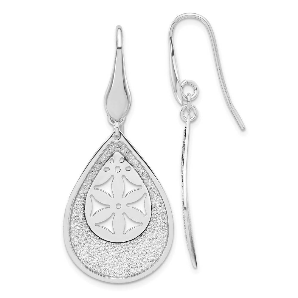 Glitter and Floral Teardrop Dangle Earrings in Sterling Silver