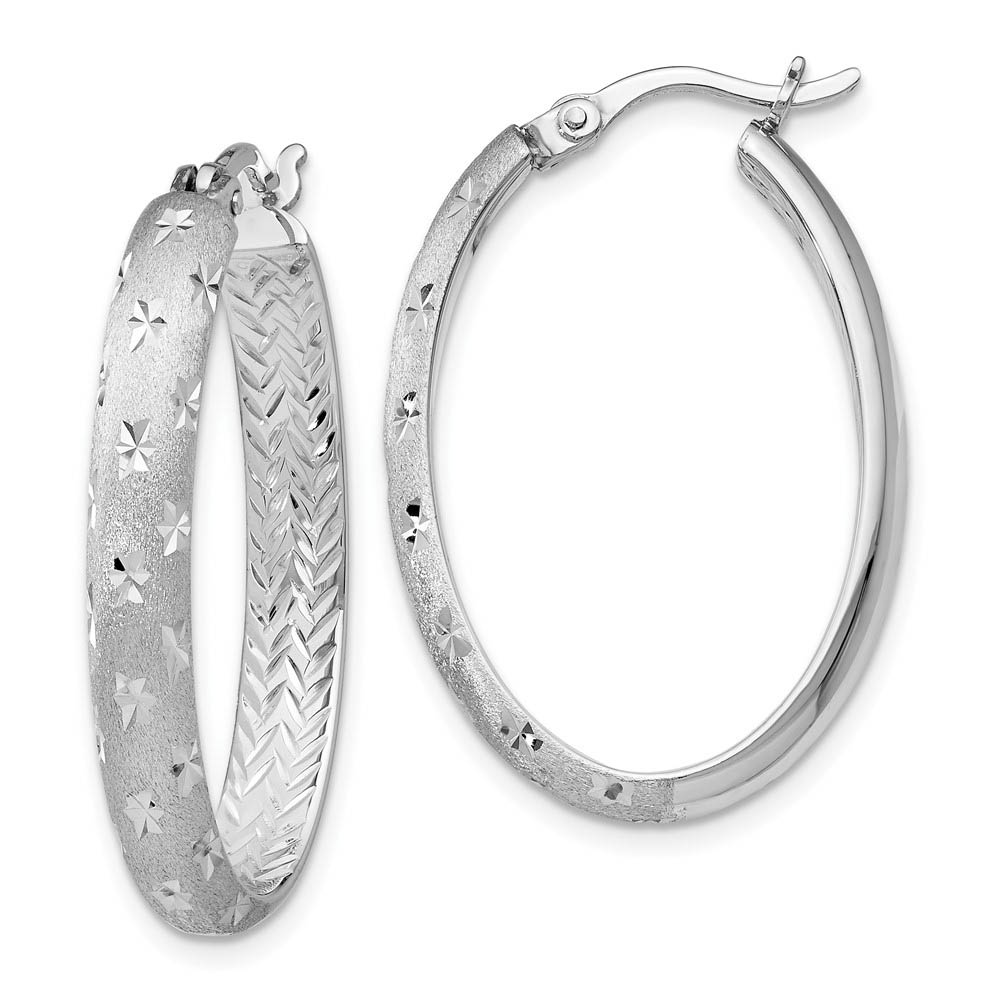 4mm Diamond-Cut Sterling Silver Oval Hoop Earrings, 30mm (1 1/8 in)
