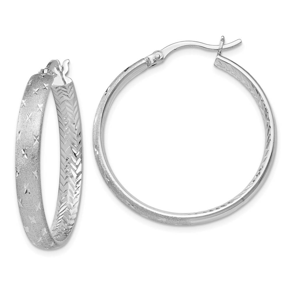 4mm Diamond-Cut Sterling Silver Round Hoop Earrings, 30mm (1 1/8 in)