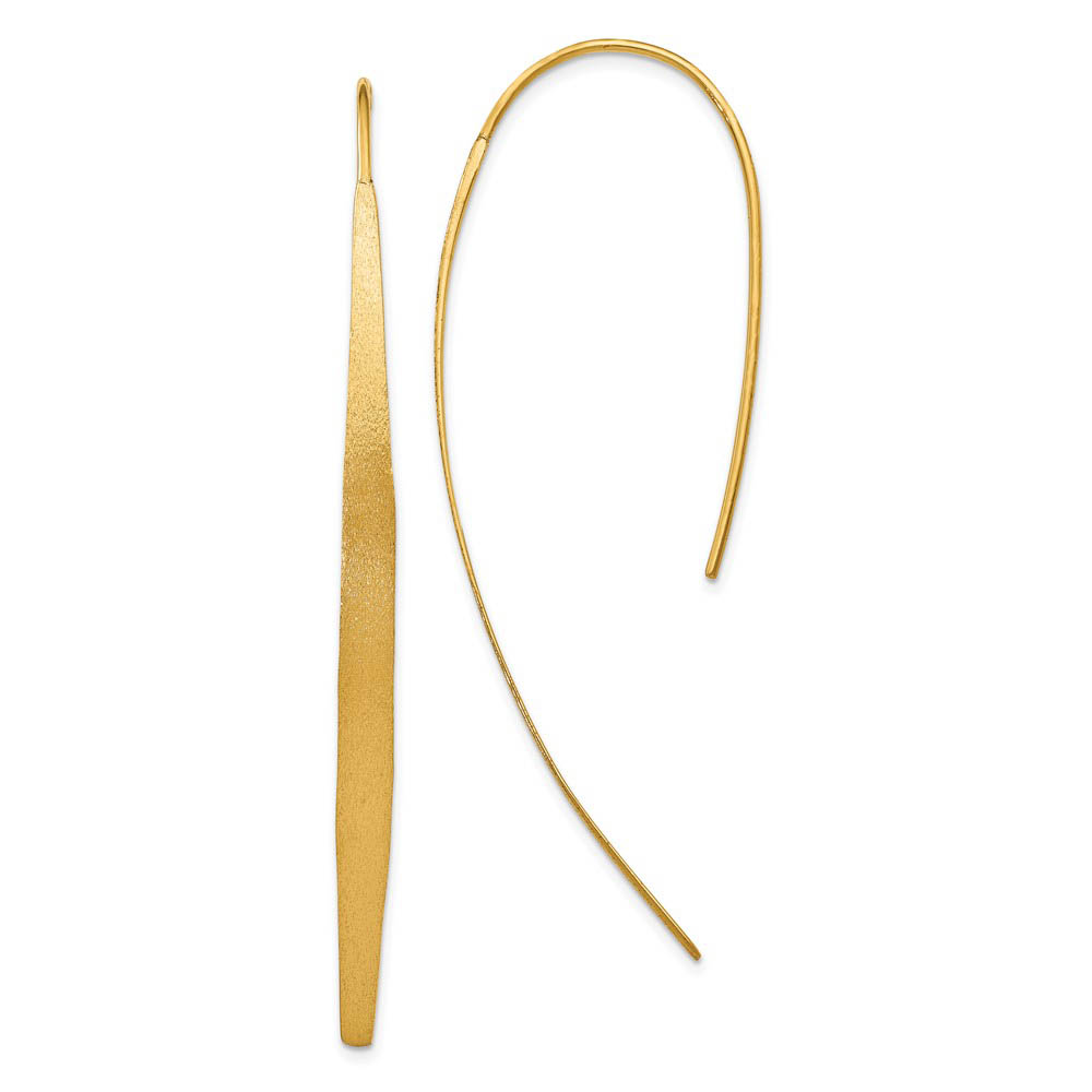 Brushed Curved Bar Threader Earrings in Yellow Gold Tone Silver, 55mm