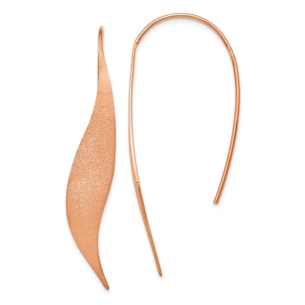 Brushed Ribbon Threader Earrings in Rose Gold Tone Silver, 50mm
