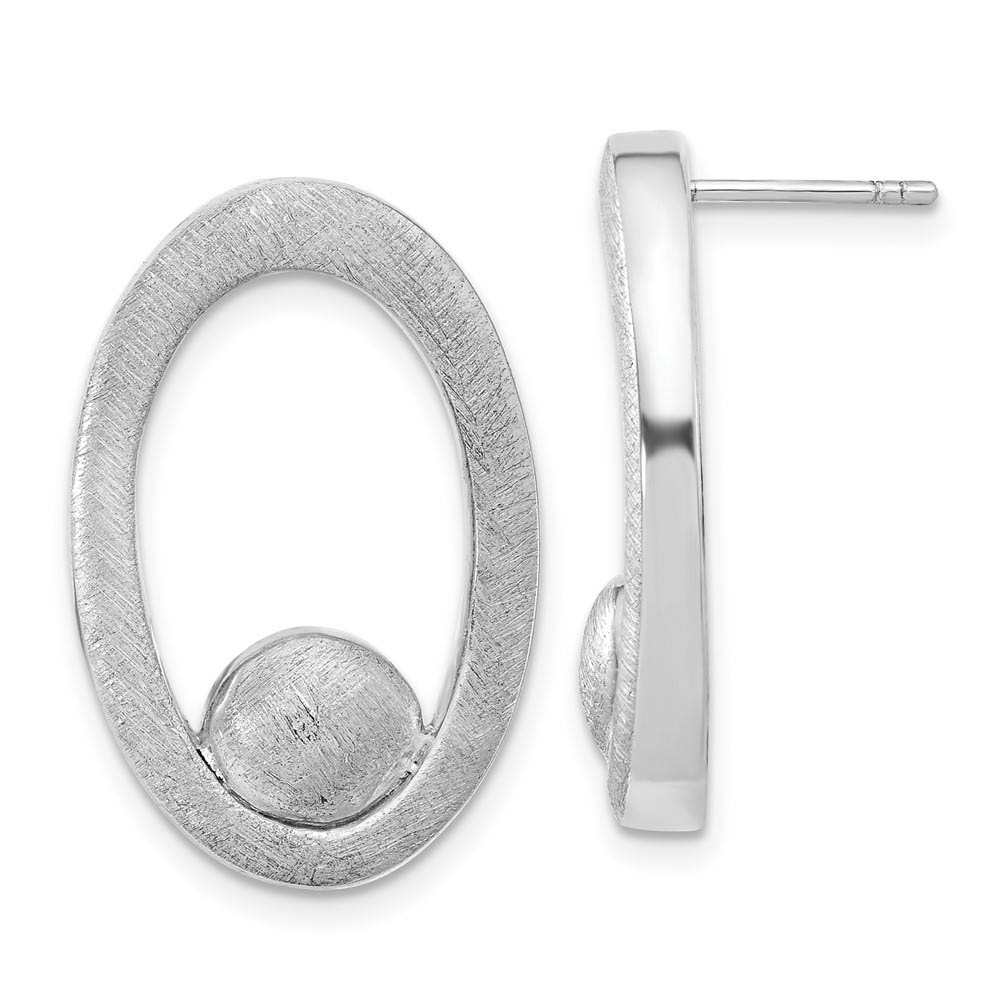 Brushed Oval and Bead Post Earrings Sterling Silver, 26mm (1 in)