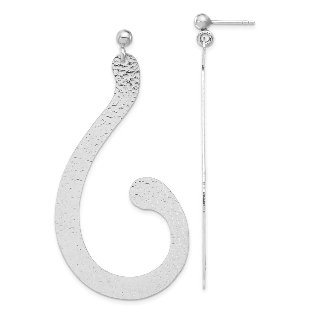 Large Textured Scroll Post Dangle Earrings in Sterling Silver