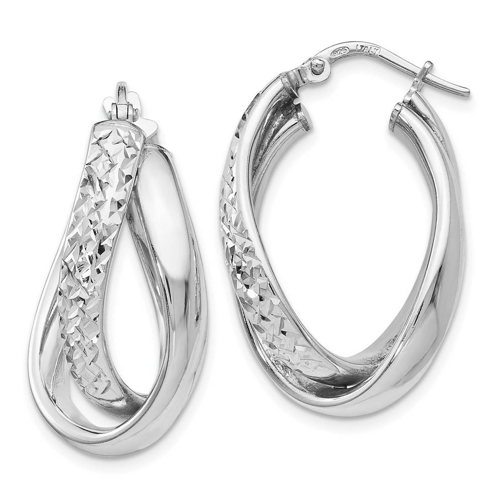 Polished and Textured Sterling Silver Double Bent Hoop Earrings, 26mm