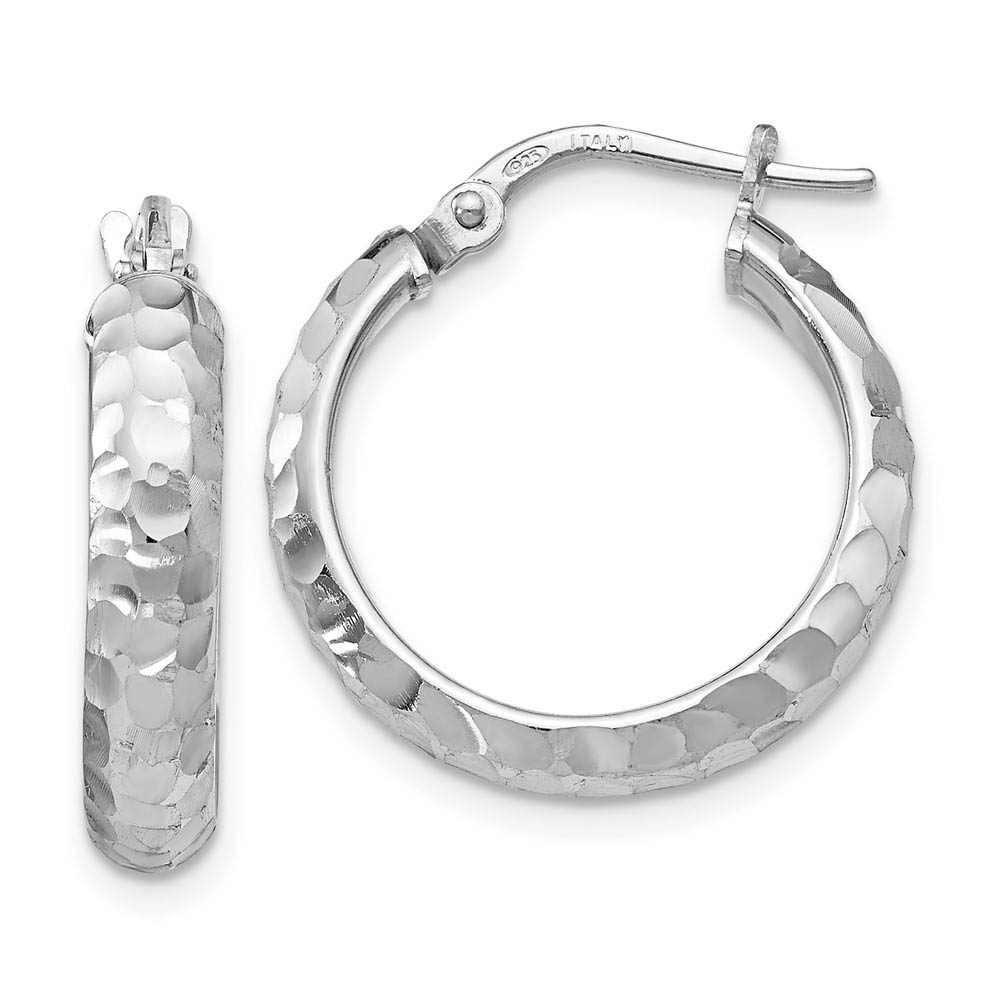 4mm Textured Half Round Hoop Earrings in Sterling Silver, 20mm