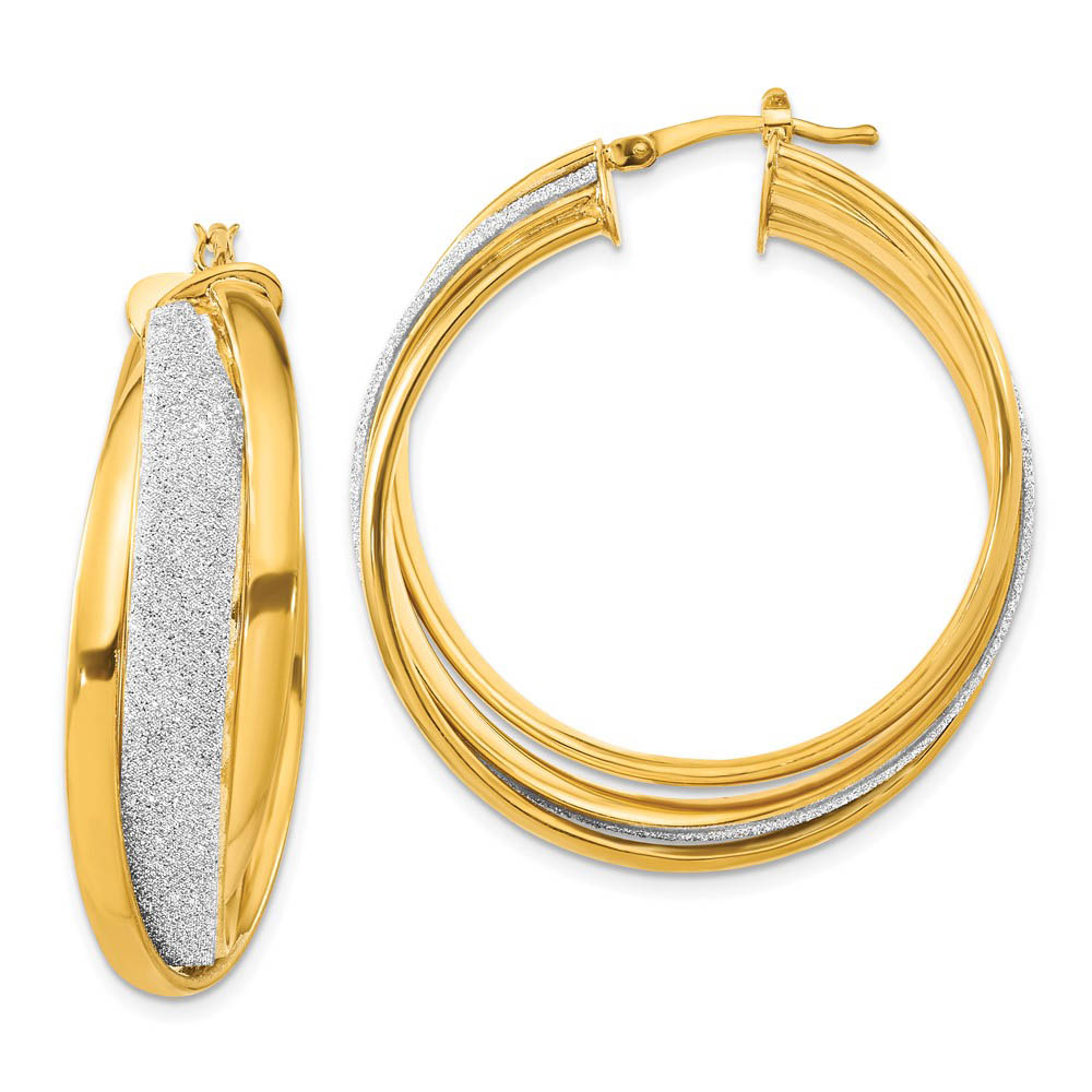 13mm Glitter Infused Crossover Round Hoops in Gold Tone Silver, 35mm