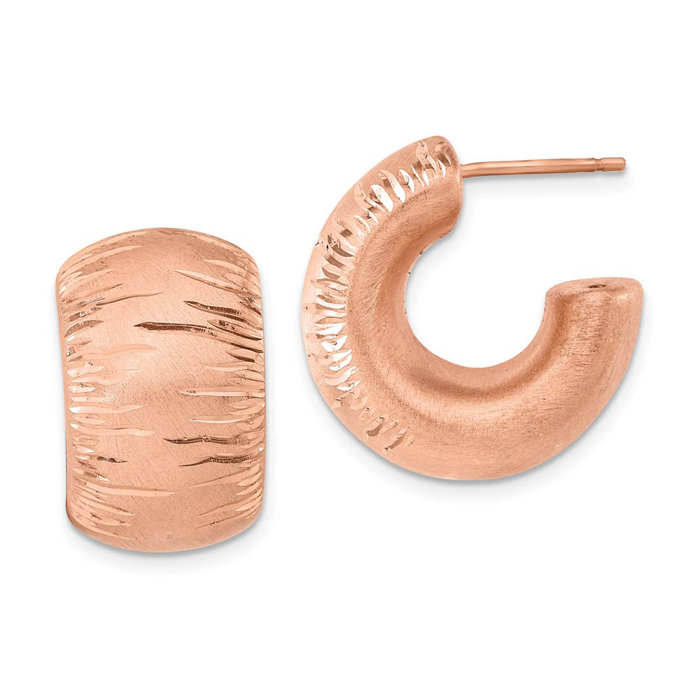 Rose Gold Tone Plated Sterling Silver Wide Brushed & D/C Hoops, 21mm