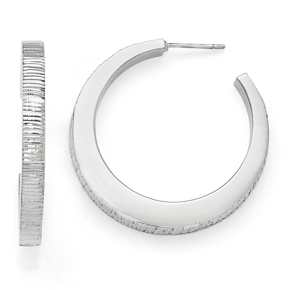 Sterling Silver Textured Crescent Round Hoop Earrings, 4 x 35mm