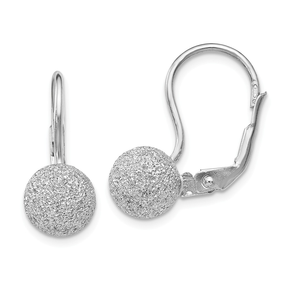 8mm Laser Textured Finish Ball Lever Back Earrings in Sterling Silver