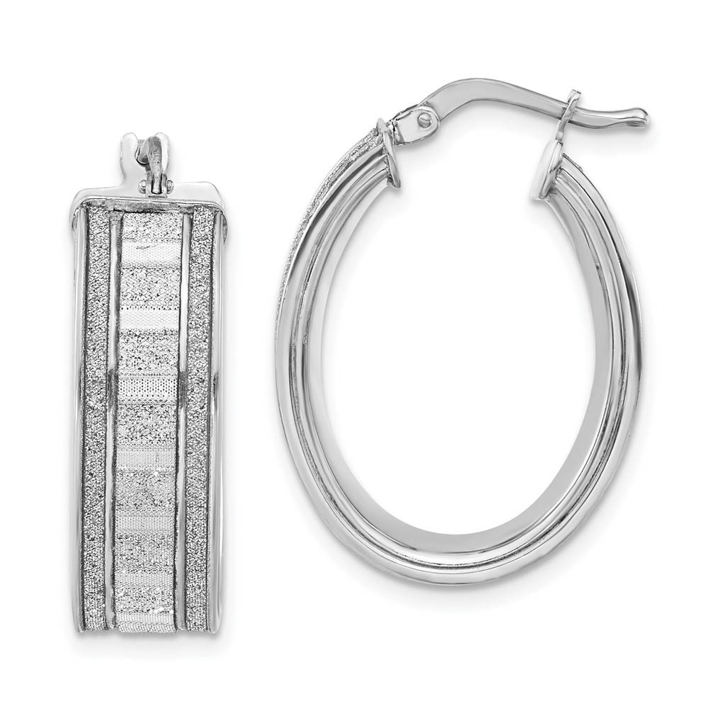 8mm Glitter Inlay Oval Hoop Earrings in Sterling Silver, 29mm