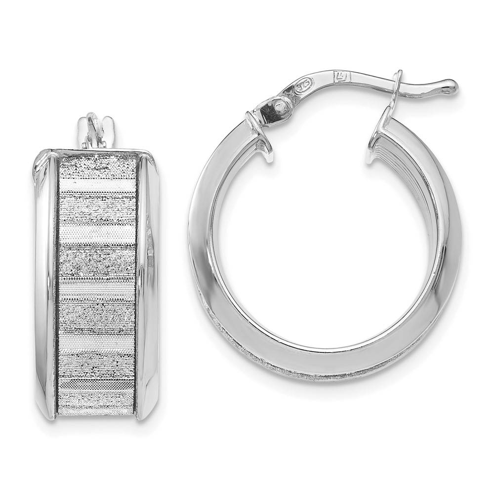 8mm Glitter Inlay Round Hoop Earrings in Sterling Silver, 20mm