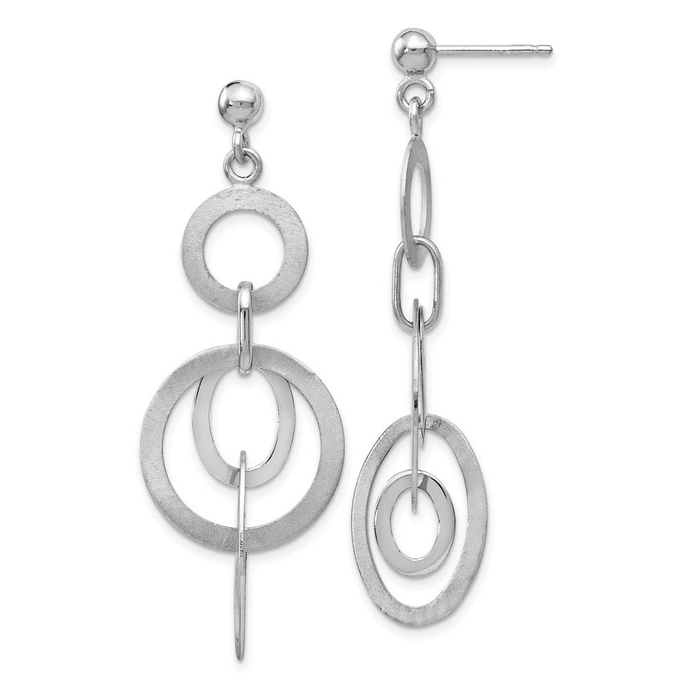 Oval and Circle Link Dangle Post Earrings in Sterling Silver