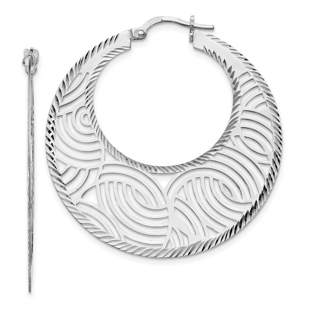 Polished Cutout Round Hoop Earrings Silver, 40mm (1 1/2 in)
