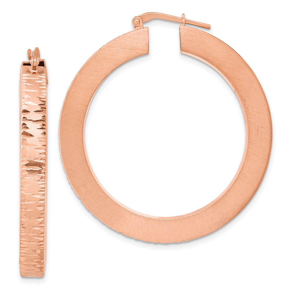 Rose Gold Tone Plated Silver Brushed & Diamond Cut Round Hoops, 4x45mm