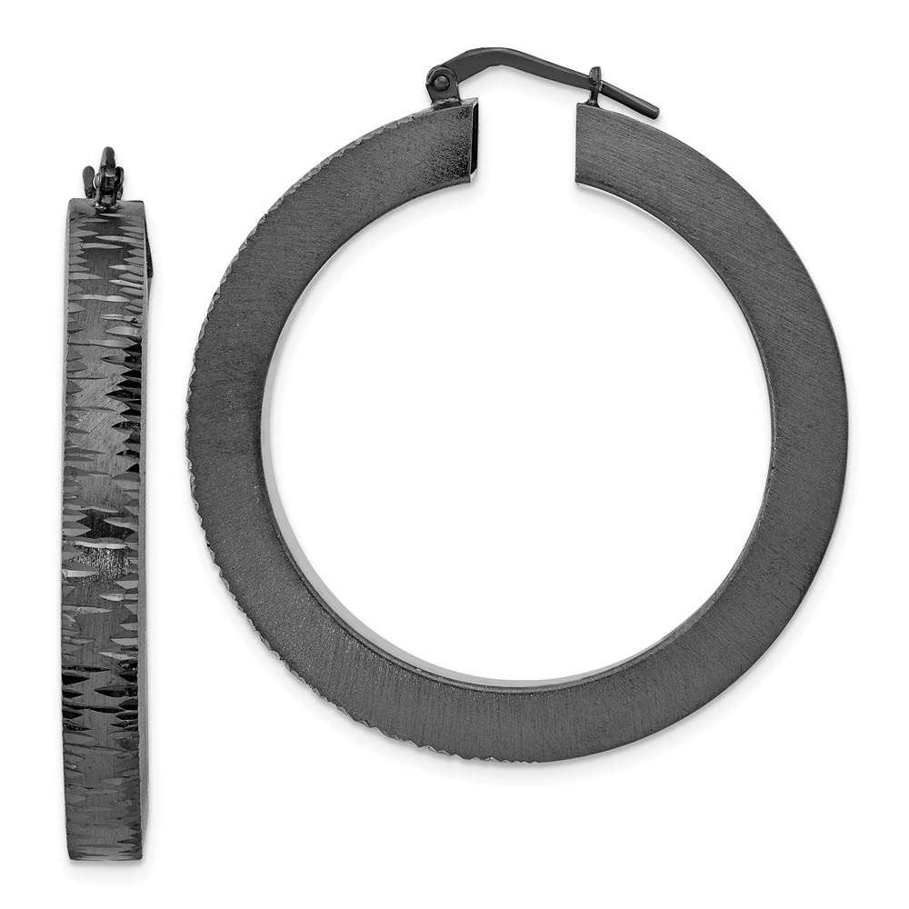 4mm Brushed and Diamond-Cut Round Hoops in Black Plated Silver, 45mm