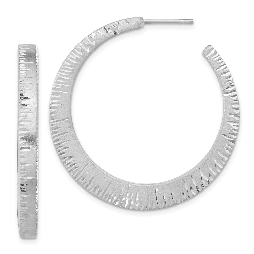 4mm Diamond-Cut Tapered Round Hoop Earrings in Sterling Silver, 42mm
