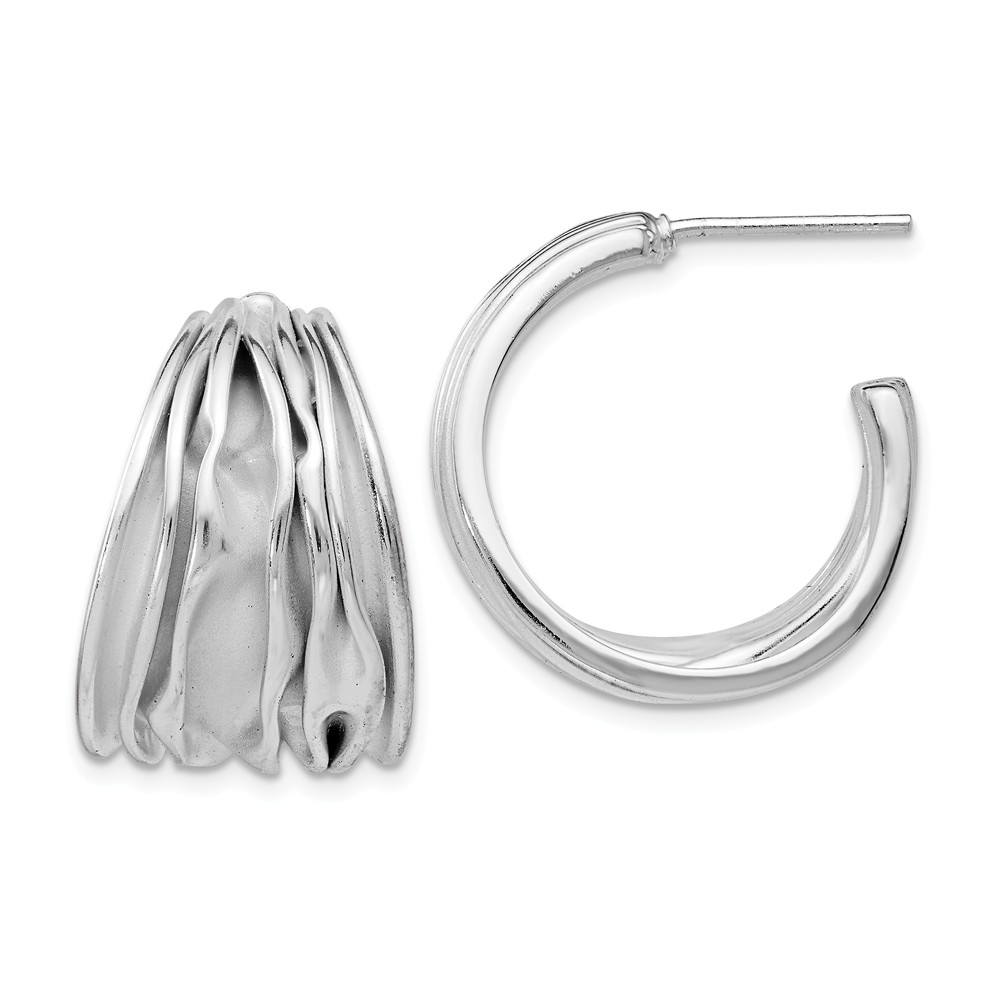 Wide Tapered Crinkle Hoop Earrings Sterling Silver, 22mm (7/8 in)