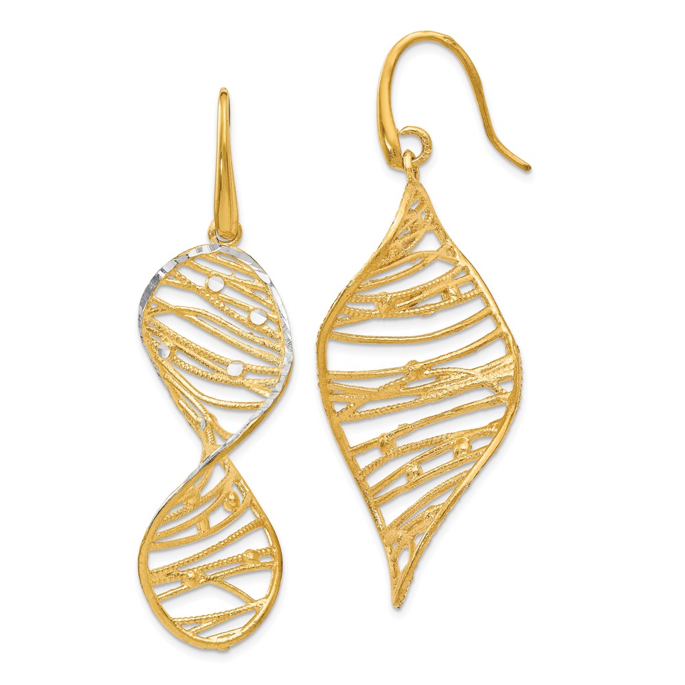 2-Tone Spiral Dangle Earrings, Yellow Gold Tone Plated Sterling Silver