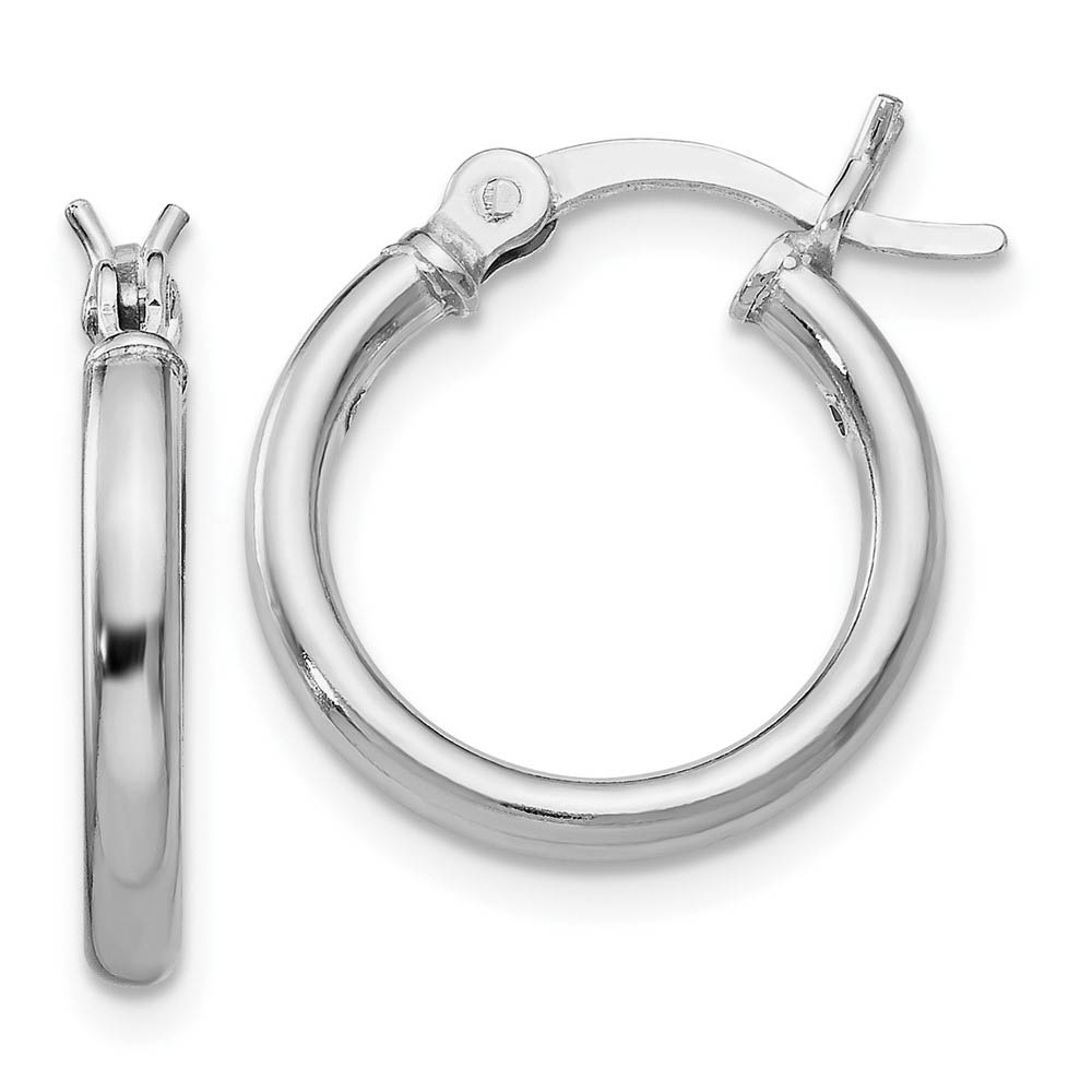 2mm Polished Sterling Silver Round Hoop Earrings, 15mm (9/16 in)